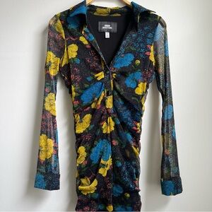 Urban Outfitters Black Sparkly Flower Button Up Cinched Dress UO Size Small